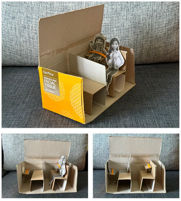Cardboard booster seat prototype with folding mechanism